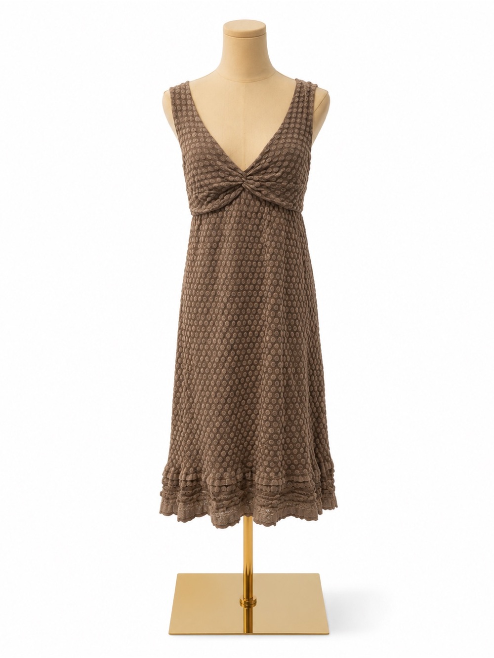 Max Studio Brown Textured Stretch Knit Twist Front Midi Dress Size Medium
